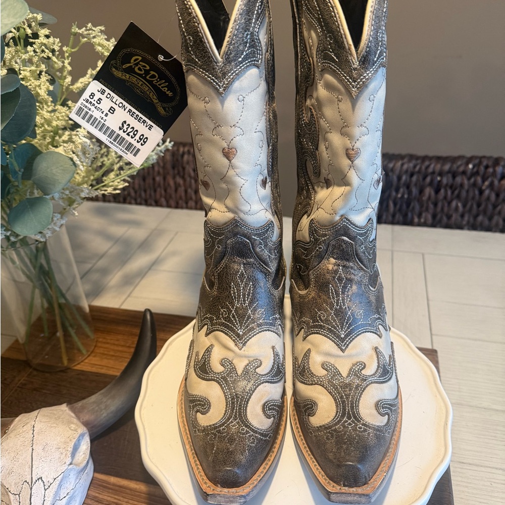 JB Dillon Reserve Women's Western Boots - Grey and White